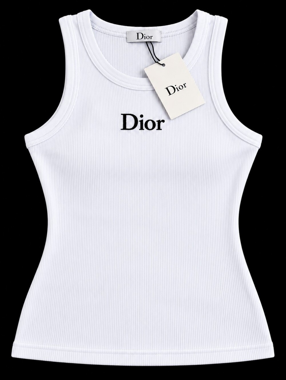 Dior White Logo Ribbed Tank Top